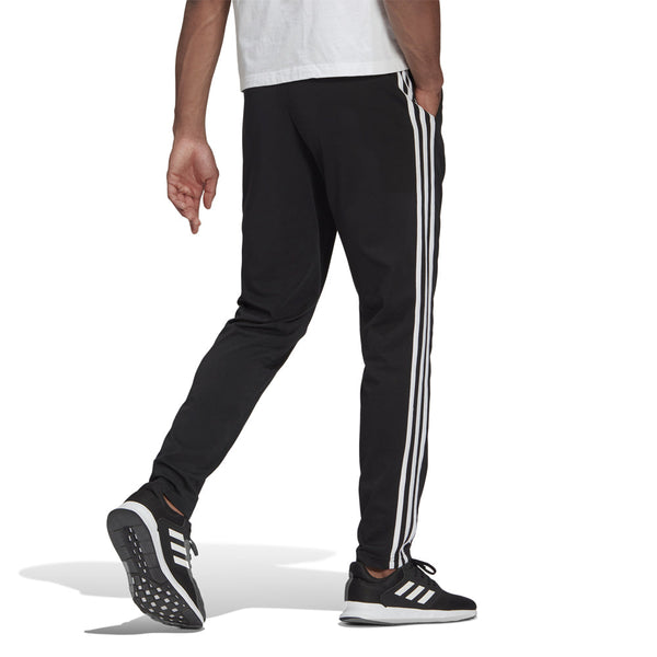 ADIDAS MEN'S ESSENTIALS SINGLE JERSEY TAPERED OPEN HEM 3-STRIPES PANTS