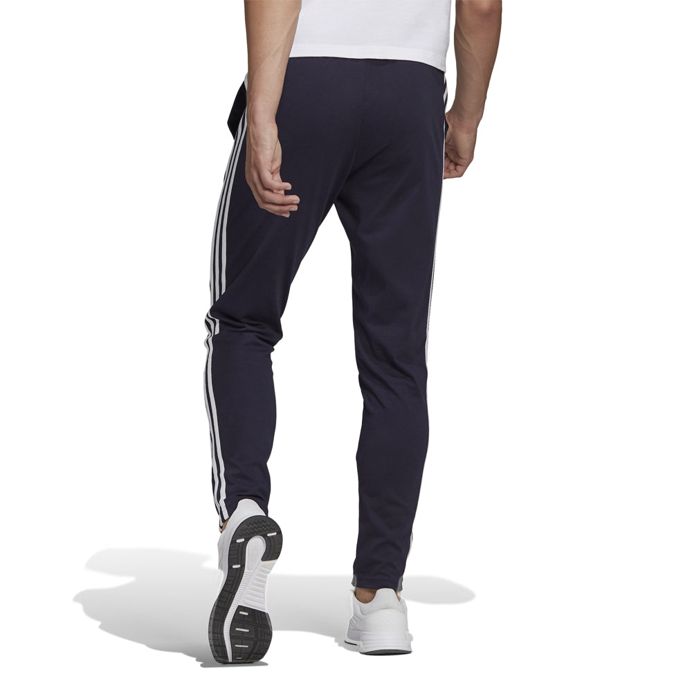 ADIDAS MEN'S ESSENTIALS SINGLE JERSEY TAPERED OPEN HEM 3-STRIPES PANTS